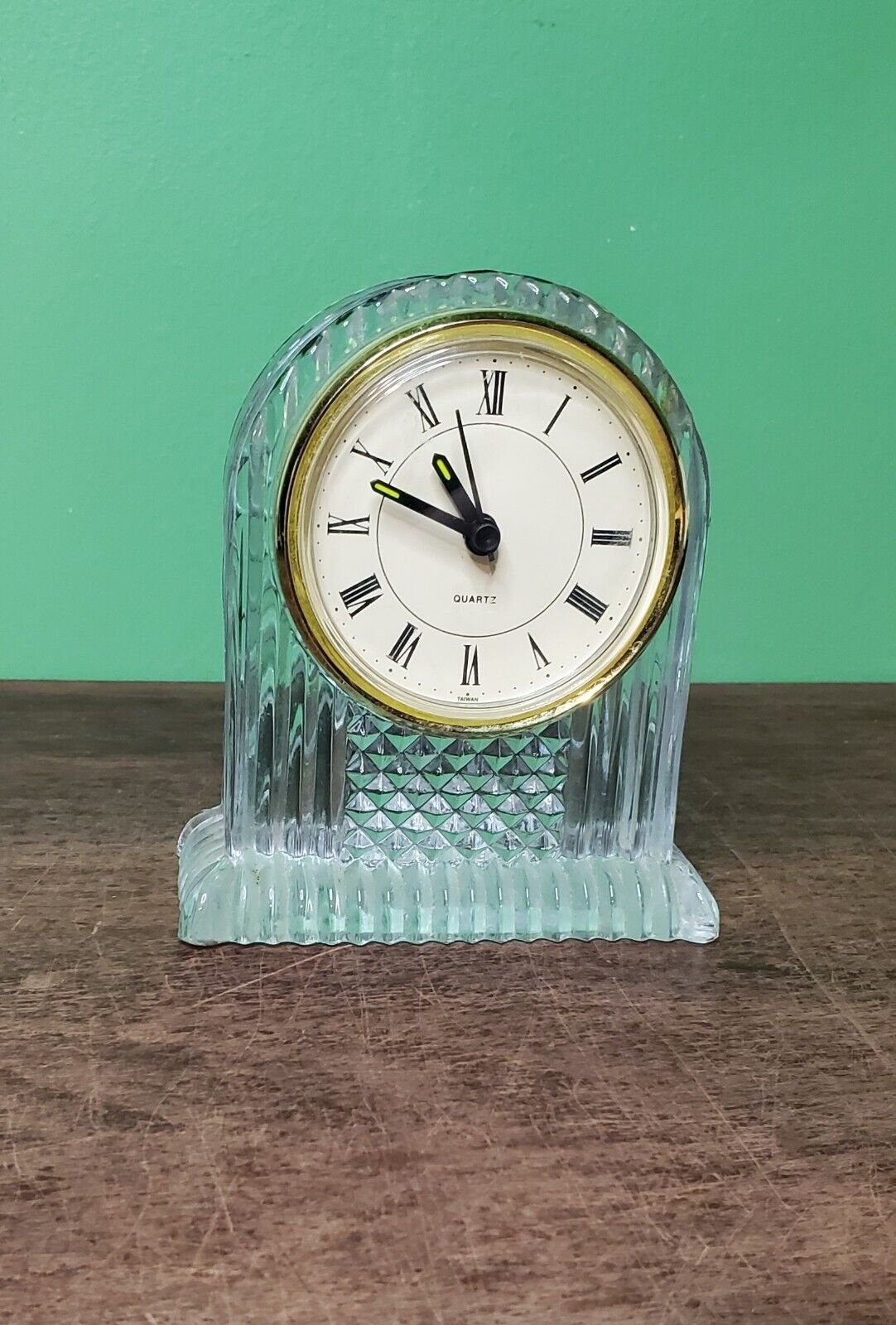 Bristol Uranium Hand Dial Crystal Mantle Clock, 24% Lead Crystal, Style #324122