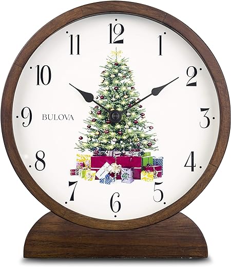 Bulova B1866 Holiday Sounds Mantel Clock, Walnut Stain 9.5 x 8.5 x 2 inches