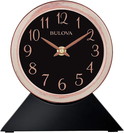 Bulova B5404 Port Jeff Clock, Aged Copper Finish, Black Base