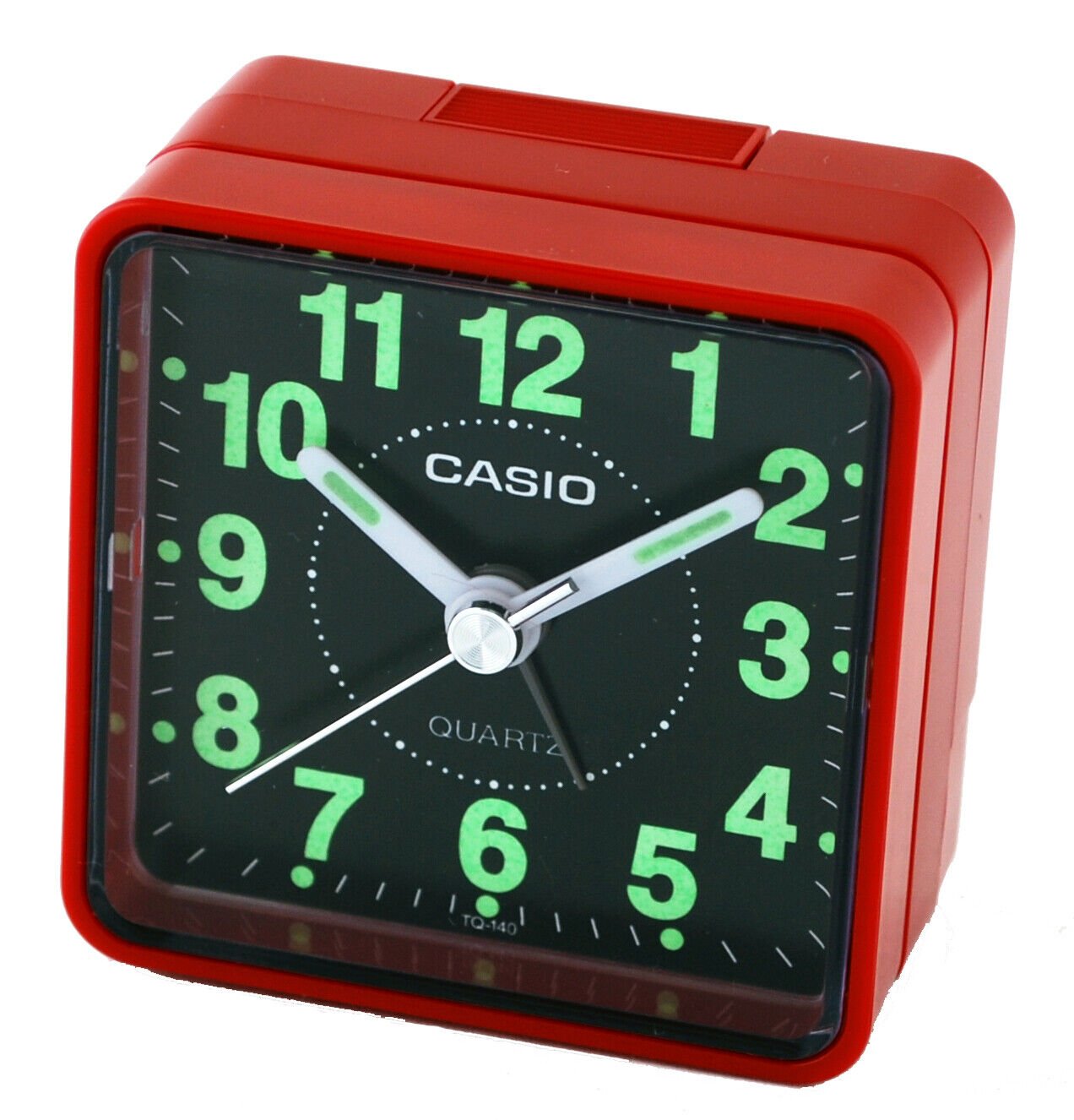 Casio TQ140-4DF White Dial Easy Reader Red Table Top Travel Alarm Clock