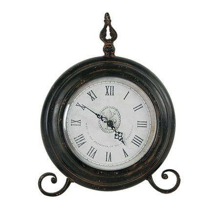 CC Home Furnishings Large Distressed Metal Frame Table Clock - 11.5 - Black