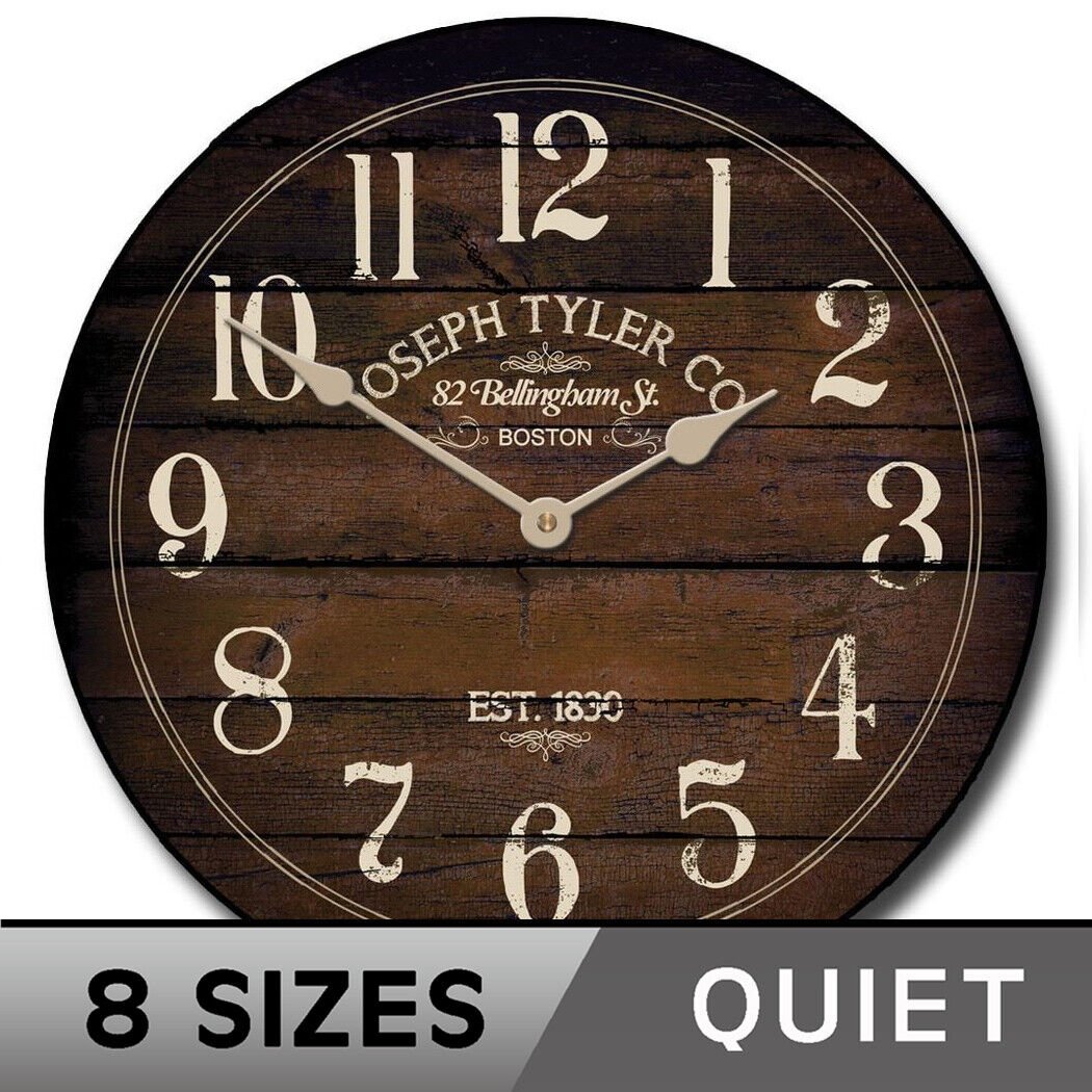 Chestnut Brown Clock, large wall clock, *SILENT* LIFETIME Warranty, 9 SIZES!