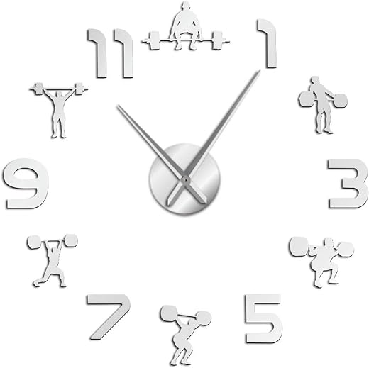 Clock, Gym Wall Decor, Large 3D Frameless Silent Quartz Clock, 70-120 cm, Silver