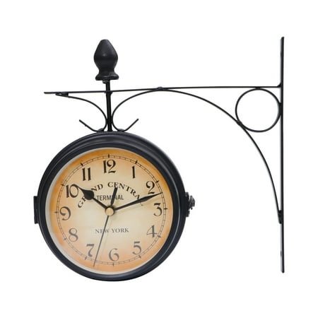 Clock Wall Retro Clocks Double Sided Hanging Vintage Decor Iron Home Outdoor Station Round Antique Garden Train Large