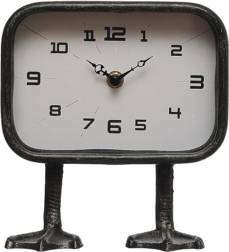 Creative Co-Op 7.75 Inches Metal Standing Duck Feet, Gunmetal Finish Clock, Black