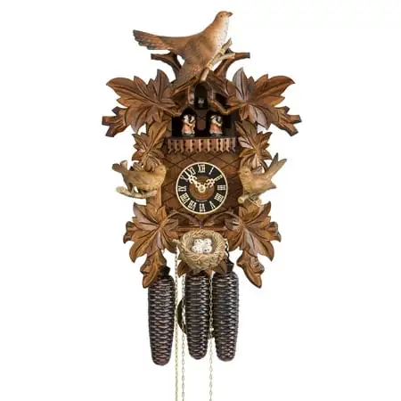 Cuckoo Clock 7 leaves, three birds, nest