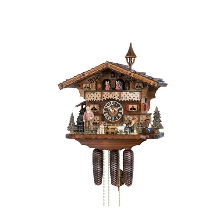 Cuckoo Clock Black forest house, turning mill-wheel