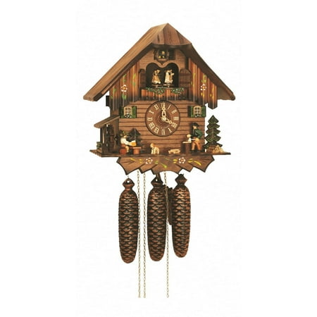 Cuckoo Clock Black Forest house with moving beer drinkers and mill wheel