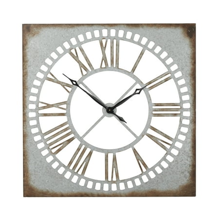 DecMode 36 Gray Metal Wall Clock with Distressing