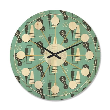 Designart '1950 Retro Pattern Shapes II' Mid-Century Modern Wood Wall Clock