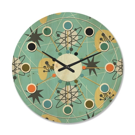 Designart '1950 Retro Pattern Shapes I' Mid-Century Modern Wood Wall Clock