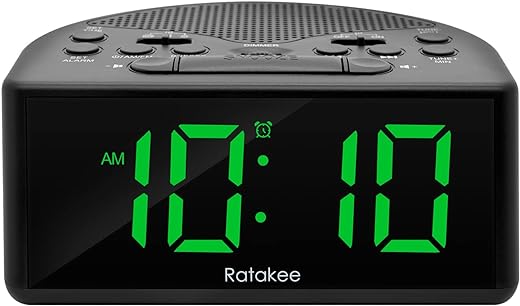 Digital Alarm Clock Radio for Bedroom with AM/FM Radio, Earphone Port, Easy to Read 1.4” LED Digits, Preset, Sleep Timer, Dimmer, Snooze and Battery Backup, Plug-in/Battery Powered