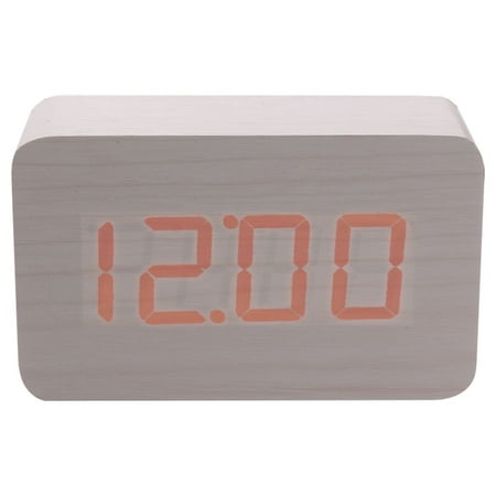 Digital Desk LED Alarm Clock Table Electric Clocks Electronic Bamboo Wooden White