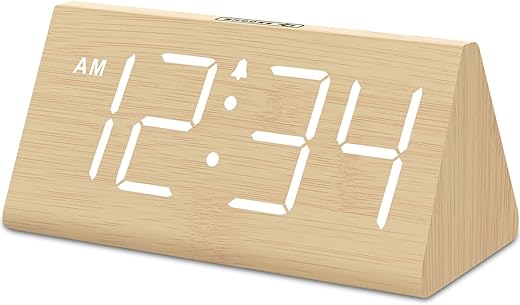 DreamSky Wooden Digital Alarm Clocks for Bedrooms - Electric Desk Clock with Large Numbers, USB Port, Battery Backup Alarm, Adjustable Volume, Dimmer, Snooze, DST, 12/24H, Wood Décor (Bamboo-White)