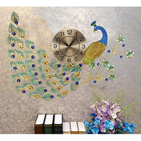 Ebros 30 Wide Large Iridescent Peacock Gold Plated Metal Wall Clock Analog Face