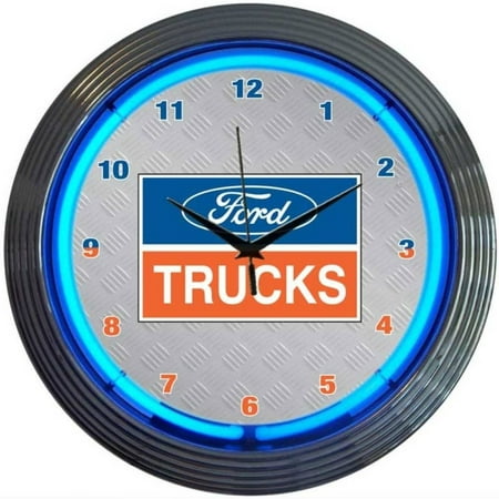 Ford Trucks Neon Clock, Chrome rim with a single ring of blue neon