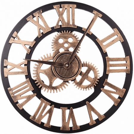 Gear Wall Clock Battery Operated, Vintage Farmhouse Wall Clocks with Roman Numerals,Silent Non Ticking Decorative Wall Clock for (Gold Roman,12 inch)