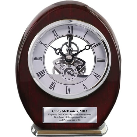 GEROBOOM Engraved Oval Beacon Desk Table Clock Wood Silver Clock Anniversary Wedding Retirement Service Award Recognition Birthday Gifts