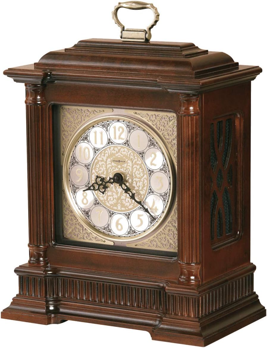 Howard Miller Akron Mantel Clock 635-125 – Windsor Cherry Finish, Nickel-Finished Decorative Dial, Antique Home Decor, Volume Control, Quartz, Dual-Chime Movement