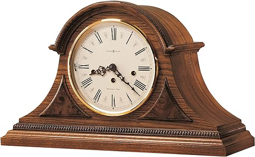 Howard Miller Worthington Mantel Clock 613-102 ? Oak Yorkshire Finish, Antique Home Dcor, Solid Brass Bezel, Glass Crystal, Key-Wound, Single Chime Movement