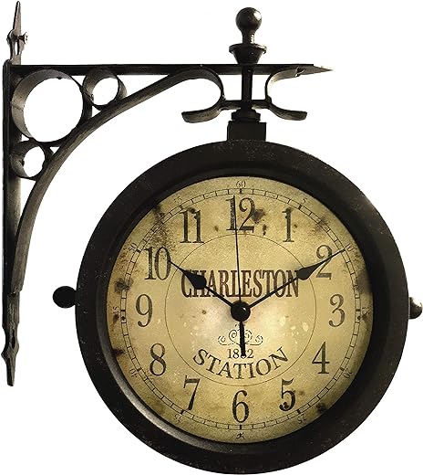 Infinity Instruments Charelston Outdoor Clock, Waterproof Double Sided Train Station Clock & Thermometer