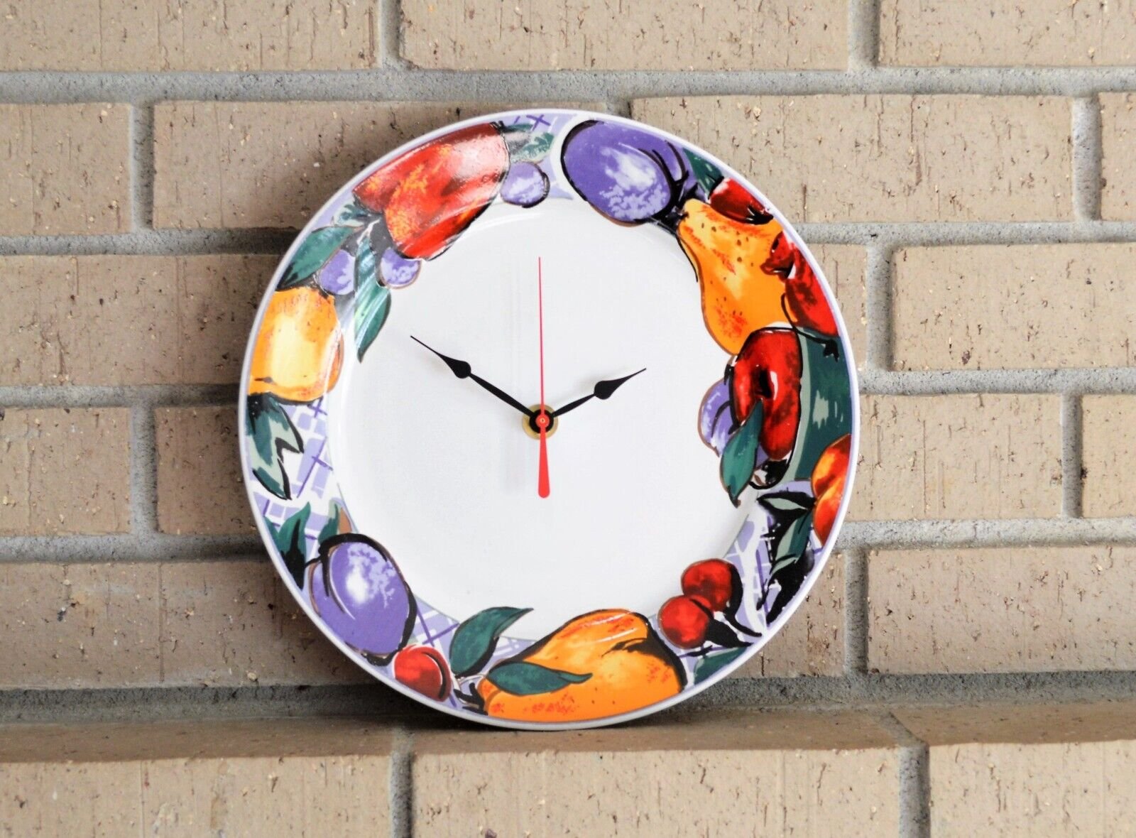 Kitchen Fruit Wall Clock Plate Quartz Grapes Peach Pear