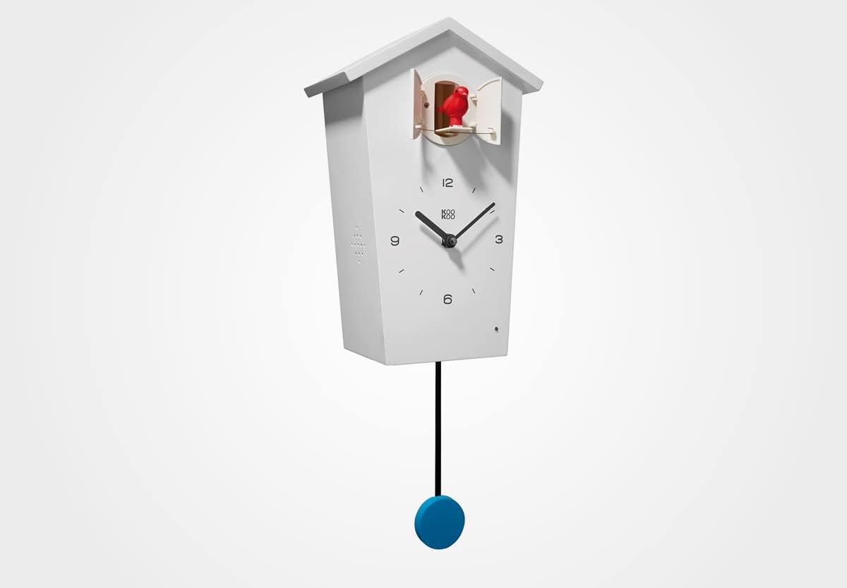 KOOKOO Birdhouse White, Modern Design Cuckoo Clock with 12 Natural Bird Voices or Cuckoo Call