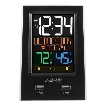 La Crosse Technology LCD Black Desktop Dual USB Charging Station with Alarm, C86224