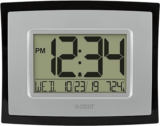 La Crosse Technology WT-8002U Digital Wall Clock, Silver, Black