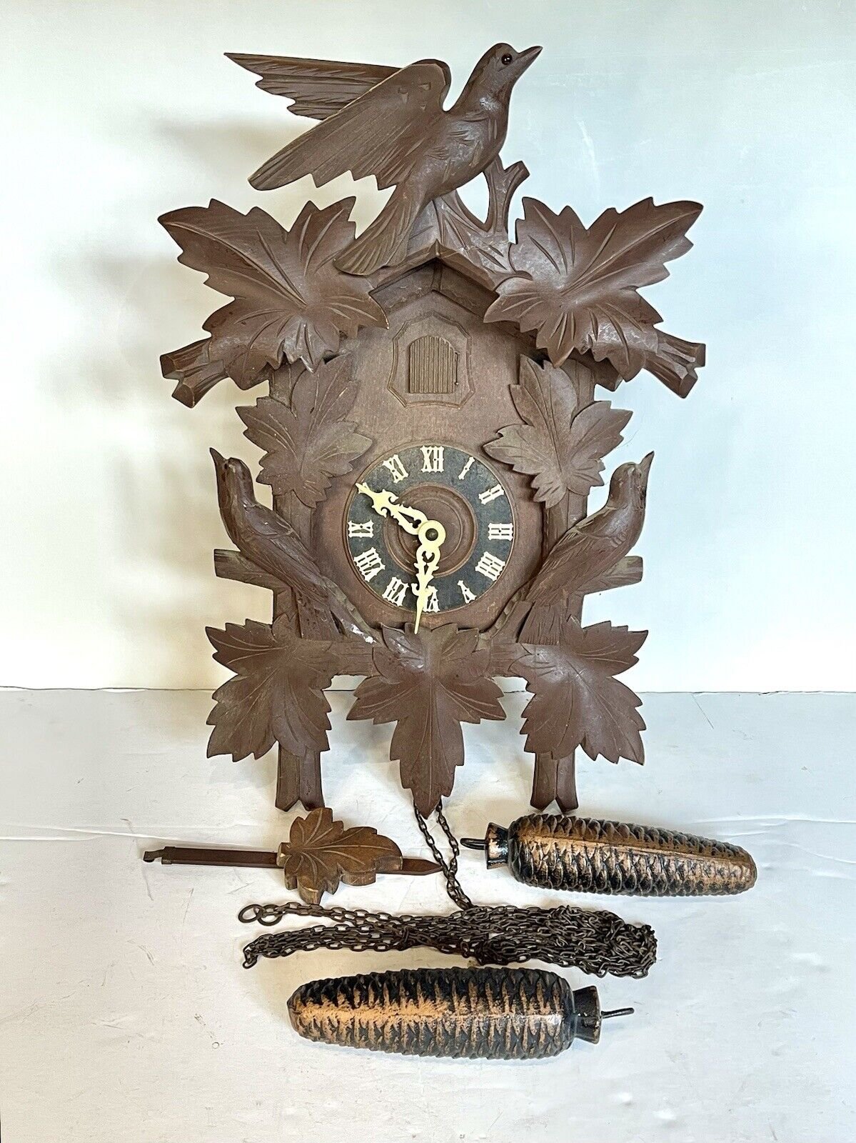 Large Antique German 8 DAY Carved Bird Black Forest Cuckoo Clock Repair Project