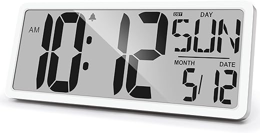 Large Digital Wall Clock 14.2 Inch Digital Alarm Clock for Bedroom Wall Clocks Battery Operated Digital Clock Large Display with Temperature Desk Clocks for Office Digital Clock for Living Room Decor