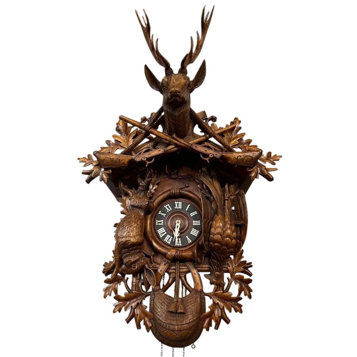 Large Vintage German Black Forest Swiss Movement Musical Cuckoo Wall Clock 42"