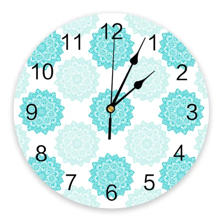 Mandala Pattern Aqua Clock Living Room Home Decor Large Round Wall Clock Mute Quartz Table Clock Bedroom Decoration Wall Watch