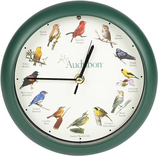 Mark Feldstein & Associates Audubon Singing Bird Wall/Desk Clock, 8 Inch