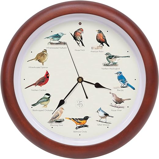 Mark Feldstein & Associates The Original Singing Bird Clock 25th Anniversary Edition (13 Inch, Premium Cherry)