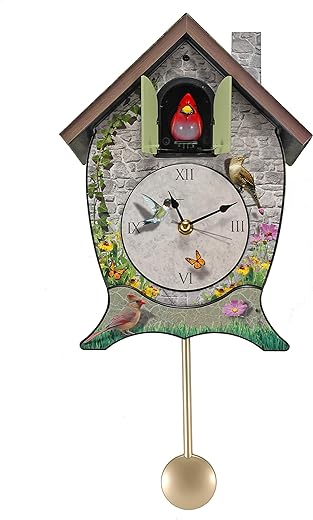 Mark Feldstein Garden Cottage Singing Cardinal Tabletop Wall Sound Cuckoo Clock 14x10