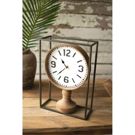 Metal Framed Tabletop Wooden Clock Multi