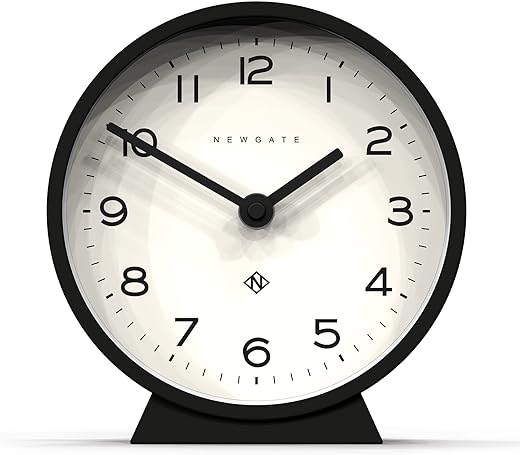 NEWGATE® M Mantel Silent Sweep Mantel Clock - 'No Tick' - A Modern Tabletop Clock - Small Clock - Living Room Clock - Office Clock - Desk Clock - Minimalist Dial (Black)