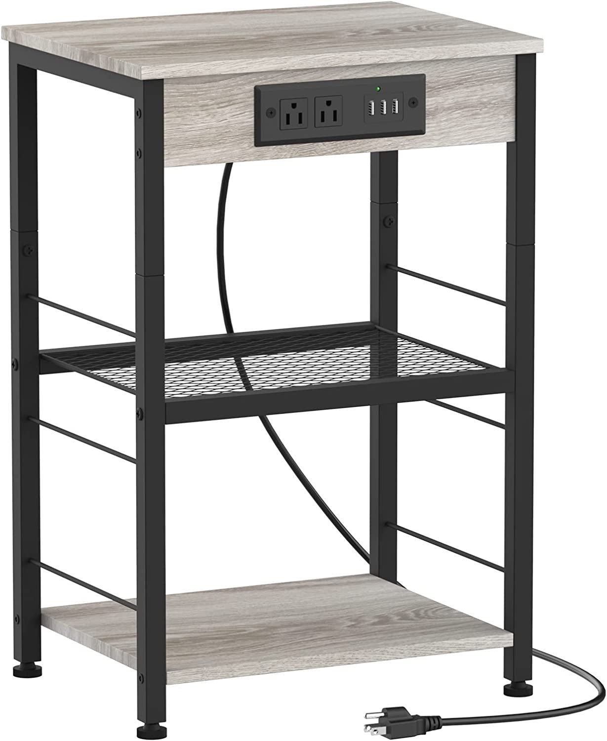 Nightstand with Charging Station End Table with USB Ports and Power Outlets Side