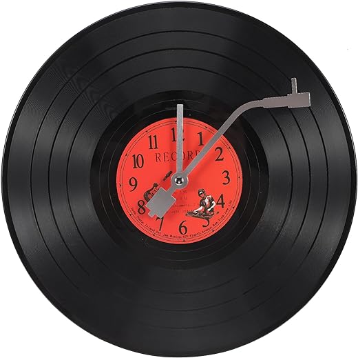 NOLITOY Funny Classic Music Record Disco Wall Clock Battery Operated Silent Non Ticking Clocks Music Room Wall Clock for 1950s Living Room Cafe Bar Decor