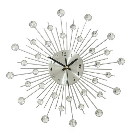 NUOLUX Handcrafted Diamante Beaded Crystal Jeweled Analog Quartz Wall Clock Living Room Bedroom Decor