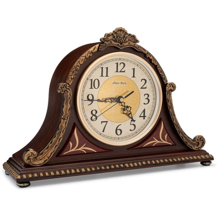 Olden Days Mantel Clock with Real Wood, 4 Chime Options, Antique Vintage Design