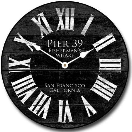 Pier 39 Black Wall Clock | Ultra Quiet Quartz Mechanism | Hand Made In Beautiful Crisp Lasting Color | Comes In 8 Sizes | 48-Inch