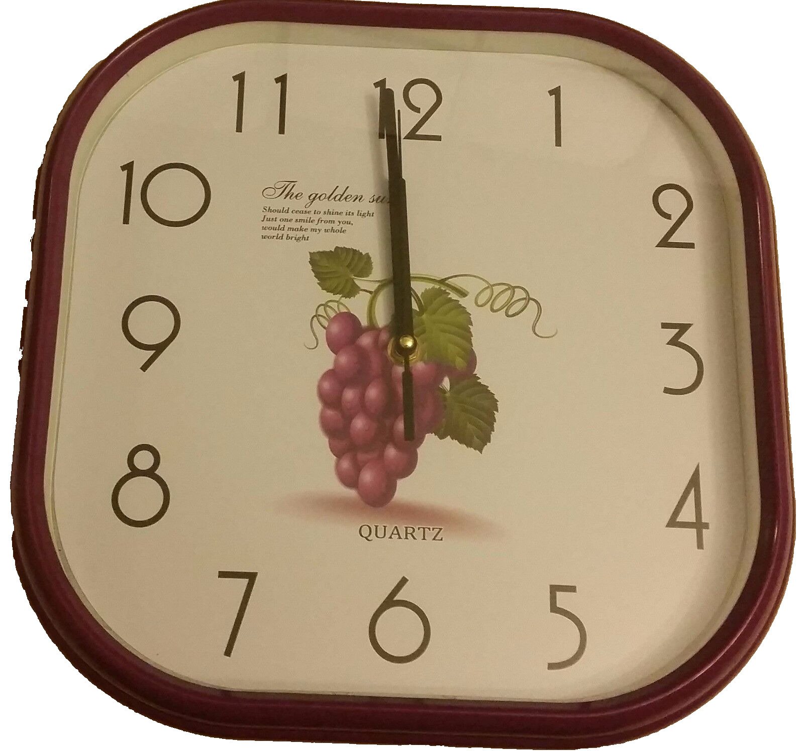 Plastic Wall Decorative Clock (10") , Purple rim, GRAPES