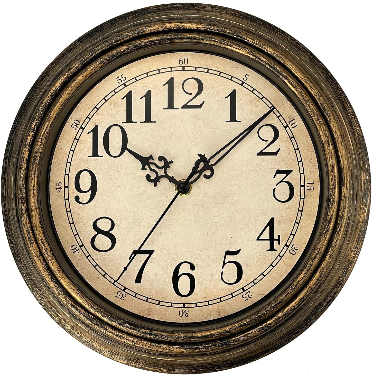 Plumeet Small Retro Wall Clock, 10'' Non Ticking Classic Silent Vintage Wall Clo