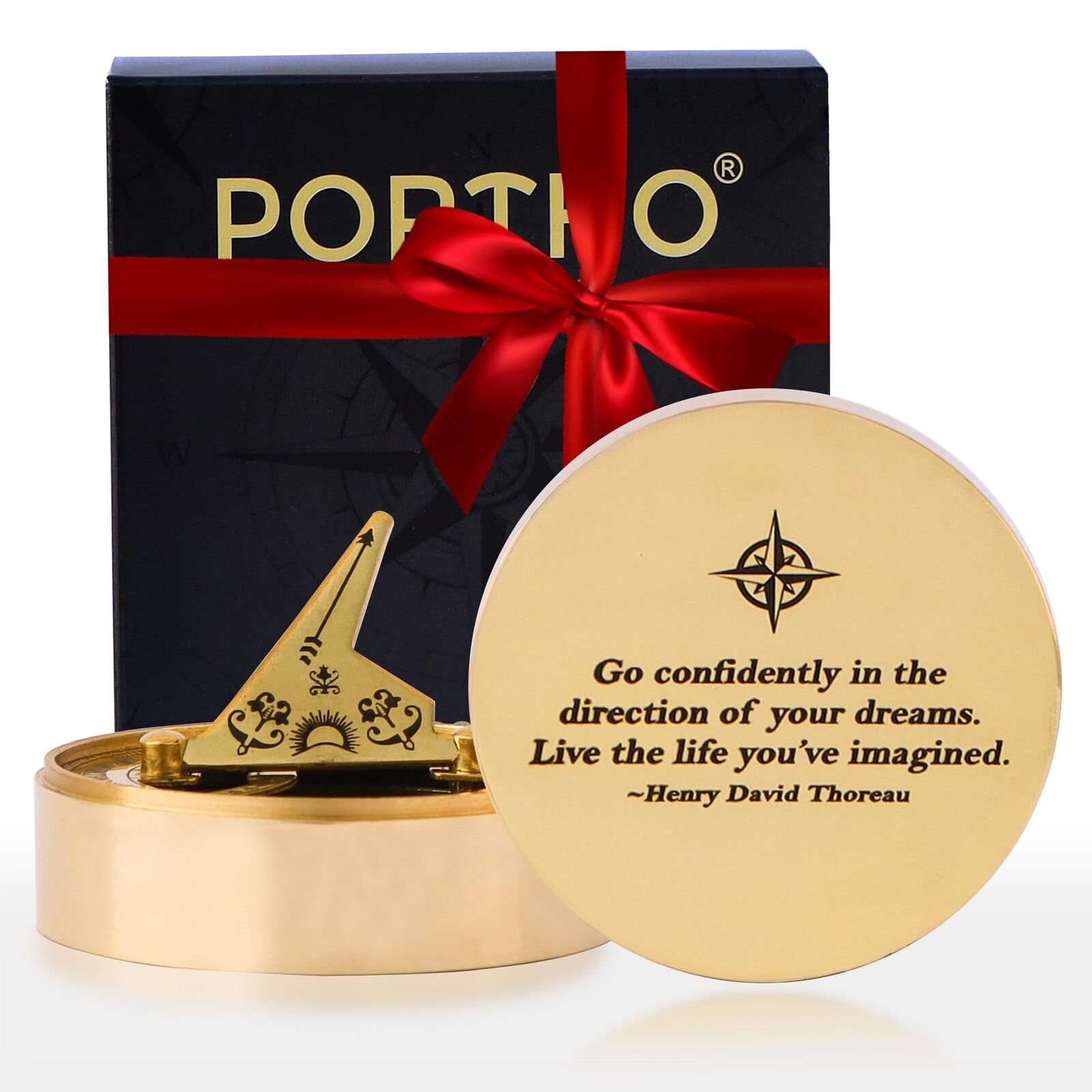 PORTHO Thoreau's Go Confidently graduation sundial Compass clock with Wooden ...