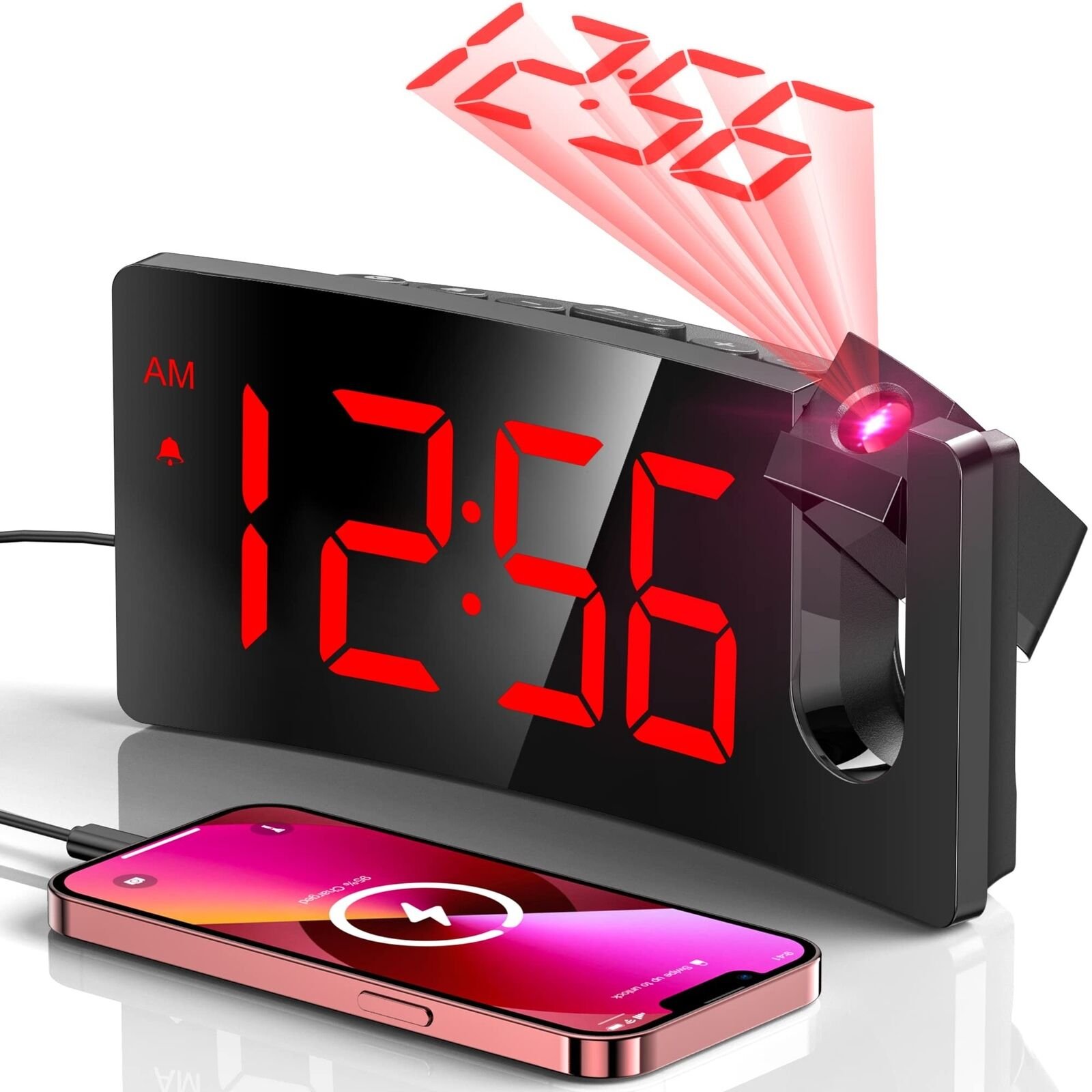 Projection Alarm Clock, Digital Clock with 180° Rotatable Projector, 3-Level ...
