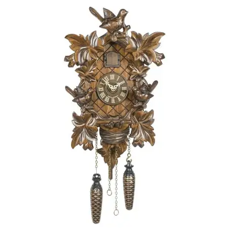 Quartz Cuckoo Clock 6 leaves, 3 birds, nest, with music