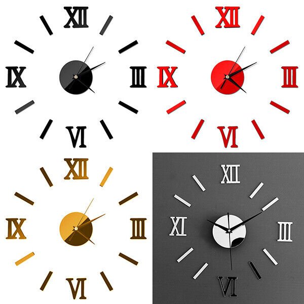 Roman Numerals Frameless Large Acrylic Mirror Surface 3D DIY Wall Clocks Home