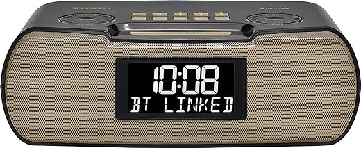 Sangean RCR-20 FM-RDS (RBDS) AM/Bluetooth/Aux-in/USB Phone Charging Digital Tuning Clock Radio with Battery Backup (Gray/Gold)